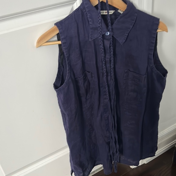 100% Linen Dark Sleeveless Shirt - Picture 1 of 7